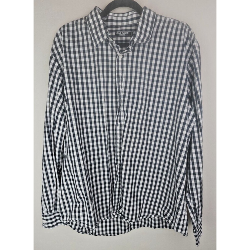 Paul Jones Mens 2XL Casual Long Sleeve‎ Cotton Blue and White Check Plaid Shirt